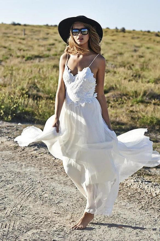 Elegant Lace Wedding Dress with Spaghetti-Straps