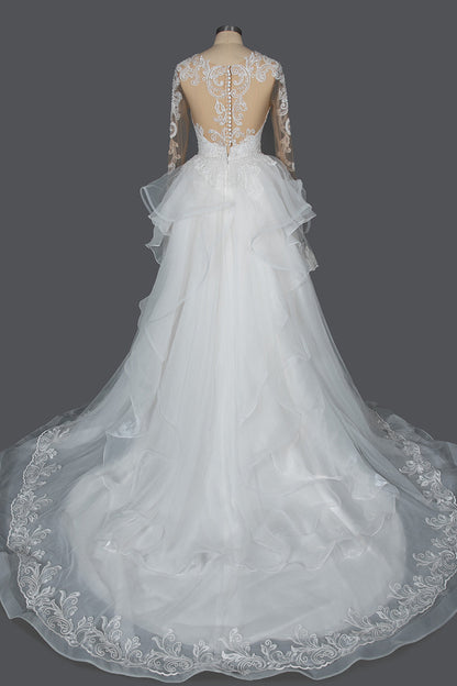 Elegant Long Sleeve Ball Gown Wedding Dress with Lace Appliques