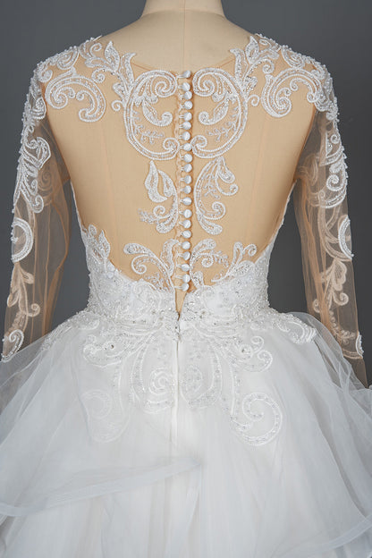 Elegant Long Sleeve Ball Gown Wedding Dress with Lace Appliques
