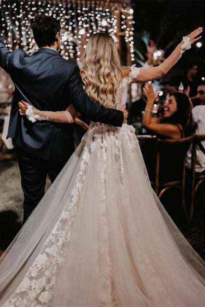 Elegant Off-The-Shoulder Lace A Line Wedding Dress