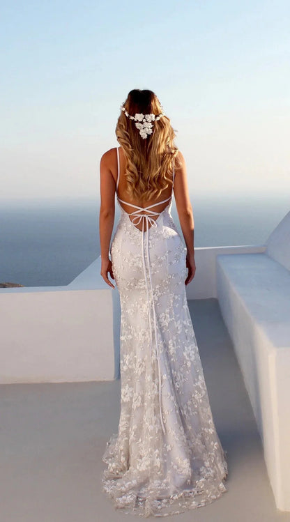 Elegant V-Neck Mermaid Prom Dress Lace Appliques Evening Party Gowns