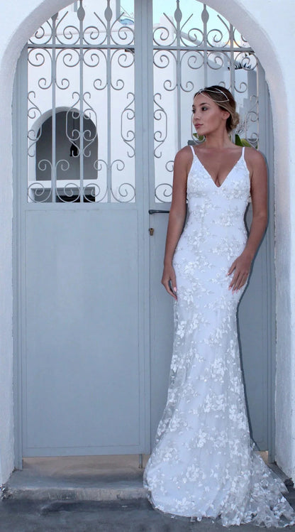 Elegant V-Neck Mermaid Prom Dress Lace Appliques Evening Party Gowns