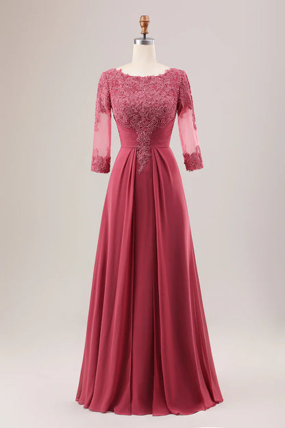 A Line Scoop Neck Chiffon Mother of Bride Dress with Appliques