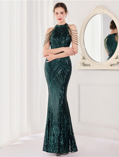 Prom Dresses Sparkle Shine Dress Formal Floor Length Sleeveless Sequined with