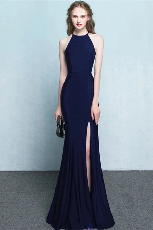Fabulous Halter Sleeveless Evening Dress Mermaid Long Split Online