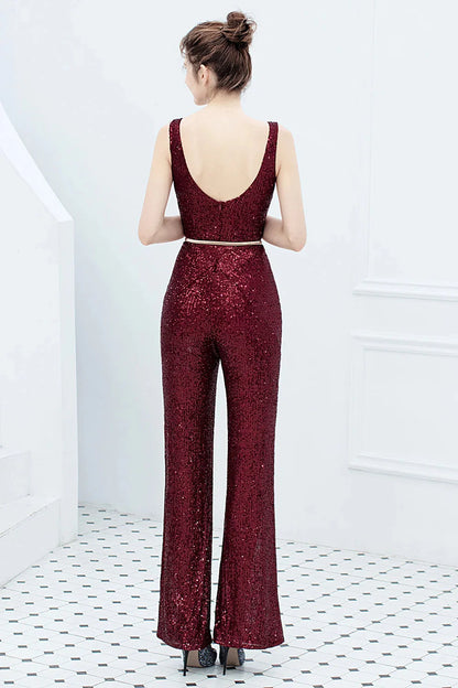 Fabulous V-Neck Sequins Evening Gown Sleeveless Jumpsuit