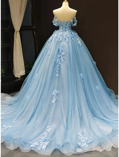 Prom Dresses Floral Dress Quinceanera Short Sleeve Sweetheart Lace with Pleats Appliques