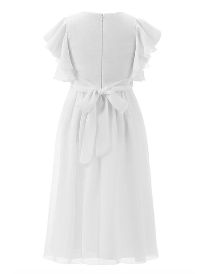 Floor-length Jewel Flower Girl Dresses with Ruffles and Short Sleeves