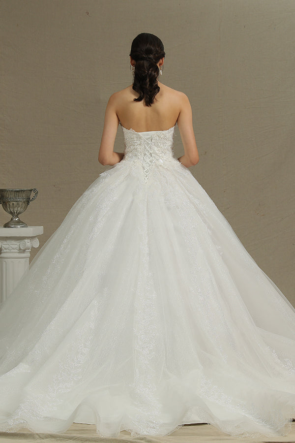 Gergrous Off-the-Shoulder Sweetheart Ball Gown Wedding Dress With Appliques