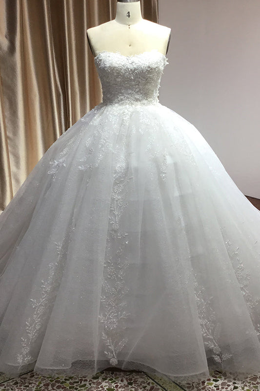 Gergrous Off-the-Shoulder Sweetheart Ball Gown Wedding Dress With Appliques