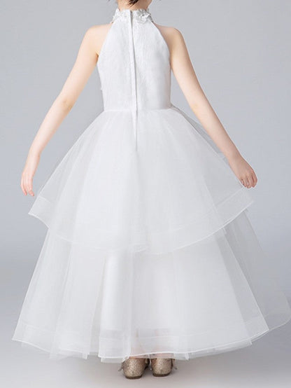 Glamorous Ball Gown Sleeveless Halter Neck Flower Girl Dress with Appliques