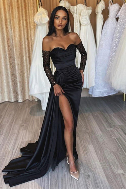 Glamorous Black Sequins Mermaid Evening Dress With Split