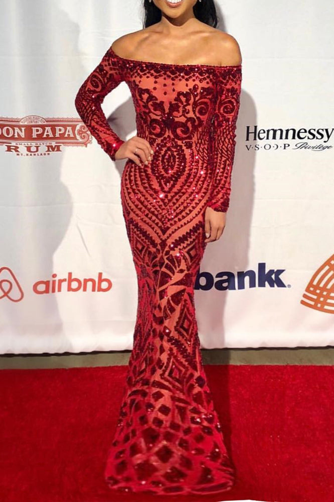 Glamorous Long Sleeve Mermaid Sequins Prom Dress for Your Evening Party