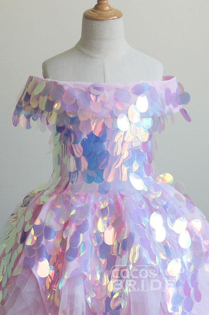 Glamorous Pink Sequined Off-the-shoulder Dress
