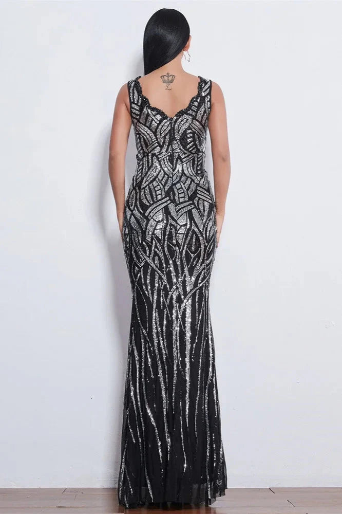 Glamorous Sequins V-Neck Mermaid Evening Party Gowns Long Prom Dress Online