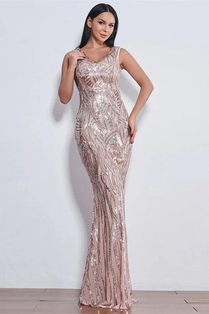Glamorous Sequins V-Neck Mermaid Evening Party Gowns Long Prom Dress Online