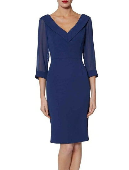 Aimishang Sheath / Column Mother of the Bride Dress Wedding Guest Plus Size V Neck Knee Length Chiffon 3/4 Length Sleeve with Split Front Fall