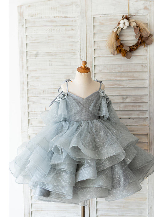 Gorgeous Ball Gown Sleeveless Spaghetti Strap Flower Girl Dresses Tulle with Bow Beading Flower