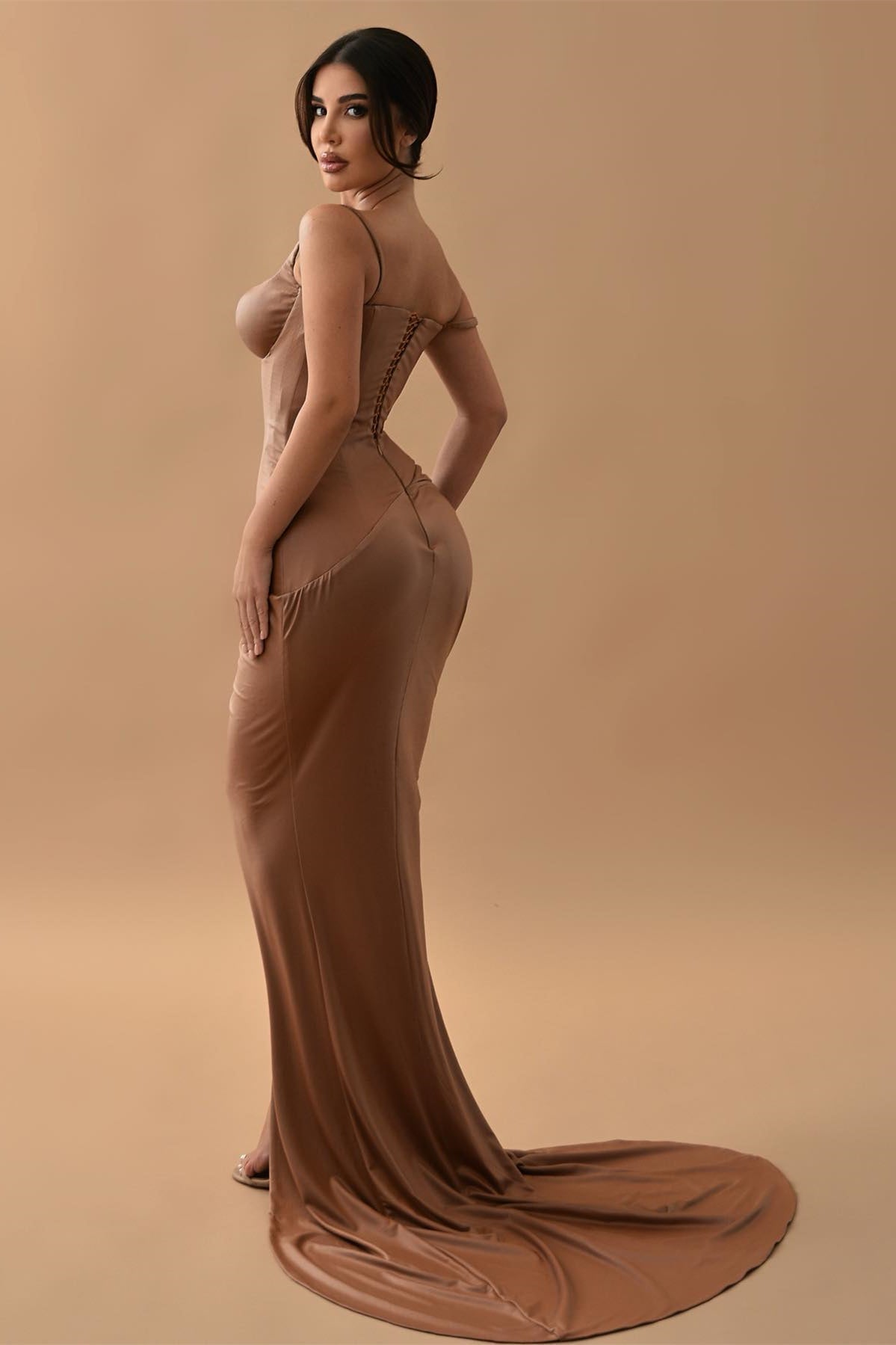 Gorgeous Brown Mermaid Prom Dress with Split Long Sleeveless