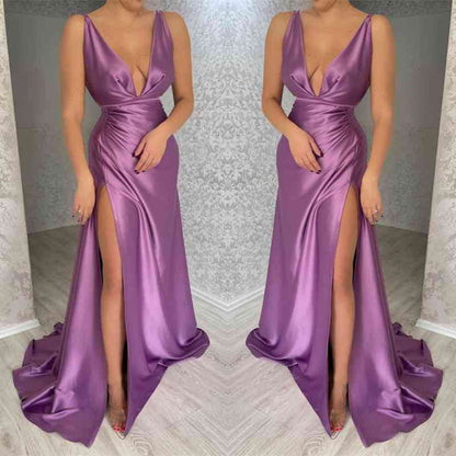Gorgeous Deep V-Neck Sleeveless Evening Dress Mermaid Long with Slit