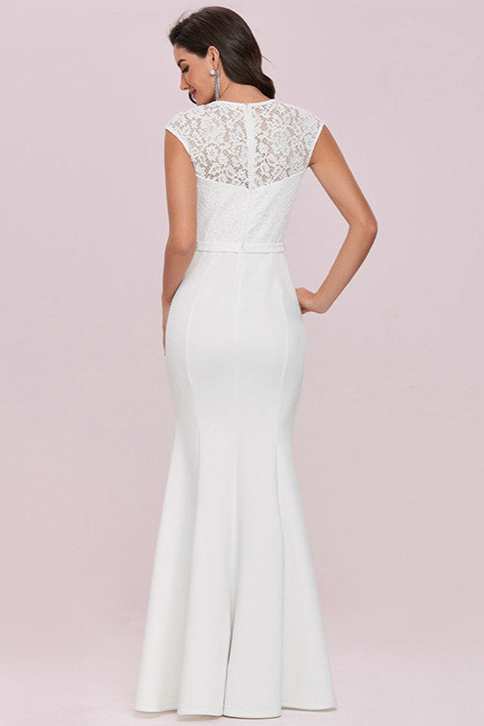 Gorgeous Lace Cap Sleeves Wedding Dress with Beads
