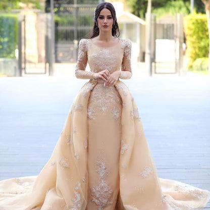 Gorgeous Long Sleeve Bateau Detachable Wedding Dress With Tulle
