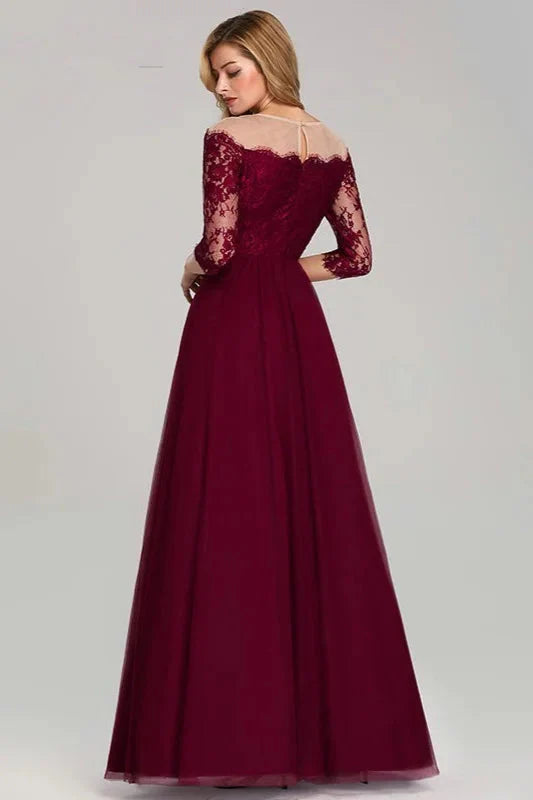 Gorgeous Long Sleeve Burgundy Prom Dress Lace Evening Party Gowns