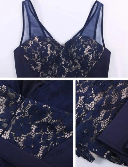 Gorgeous Navy V-Neck Lace Prom Dress Mermaid Long Evening Gowns