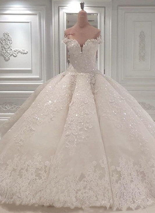 Gorgeous Off The Shoulder Ball Gown Wedding Dress With Beadings