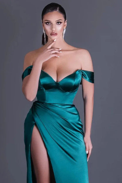 Gorgeous Off-the-Shoulder Evening Dresses Mermaid High Slit Long