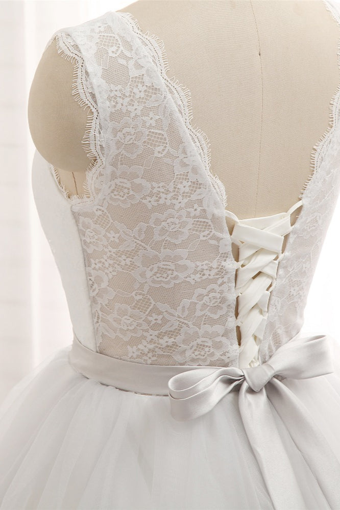 Gorgeous Princess Jewel Long Wedding Dress With Tulle Lace
