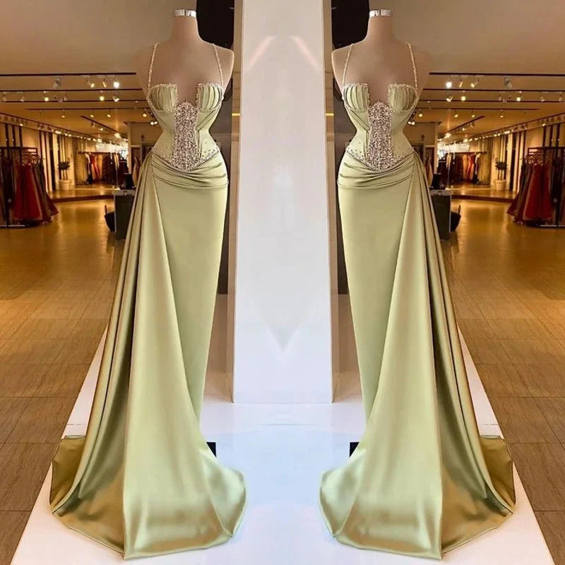 Gorgeous Spaghetti-Straps Mermaid Long Evening Dress With Beads