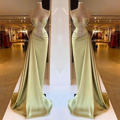 Gorgeous Spaghetti-Straps Mermaid Long Evening Dress With Beads