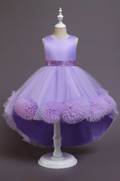 Green Jewel Hi-Lo Flower Girl Dress with Appliques