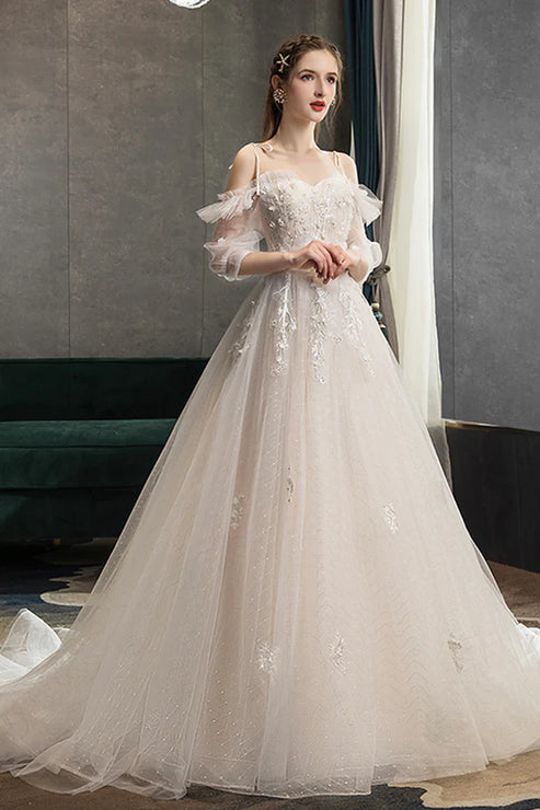 A-Line Lace Long Prom Dress Off the Shoulder Formal Evening Dress Wedding Dress
