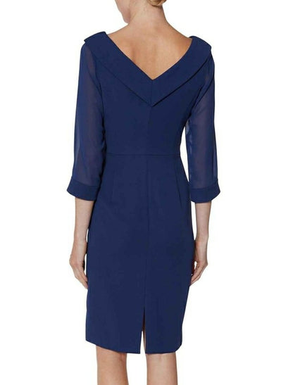 Aimishang Sheath / Column Mother of the Bride Dress Wedding Guest Plus Size V Neck Knee Length Chiffon 3/4 Length Sleeve with Split Front Fall