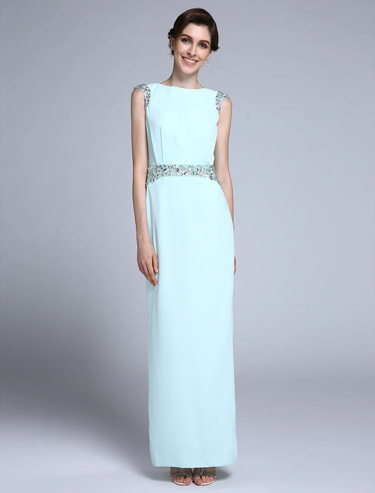 Aimishang Sheath / Column Mother of the Bride Dress Elegant Bateau Neck Ankle Length Chiffon Sleeveless No with Crystals