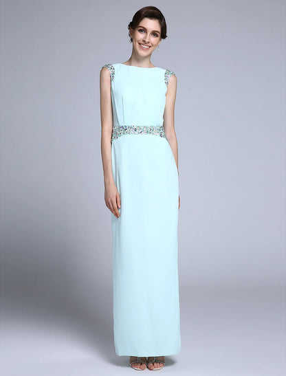 Aimishang Sheath / Column Mother of the Bride Dress Elegant Bateau Neck Ankle Length Chiffon Sleeveless No with Crystals