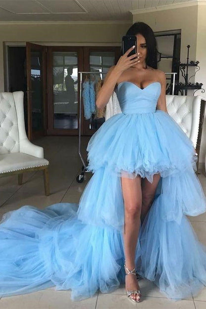 High Low A-line Sweetheart Tulle Formal Prom Dresses
