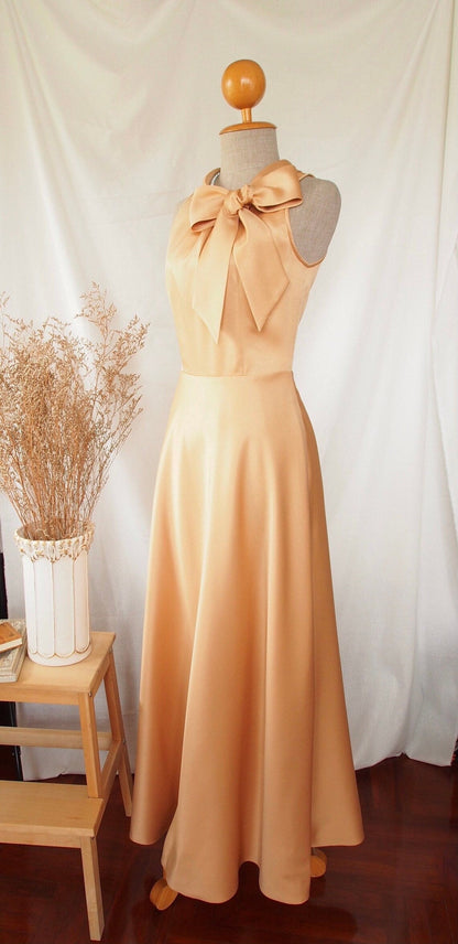 Jimiss - High neck sleeveless off shoulder bow decoration and floor length Prom dress