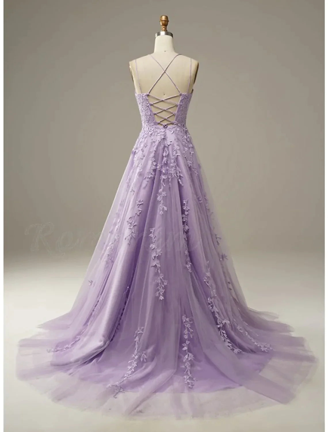 A-Line Prom Dresses Floral Dress Formal Sleeveless Strap Tulle with Appliques