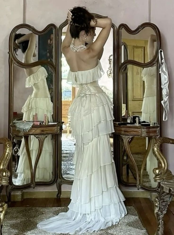 Vintage A line Strapless White Chiffon Long Prom Dresses P1771