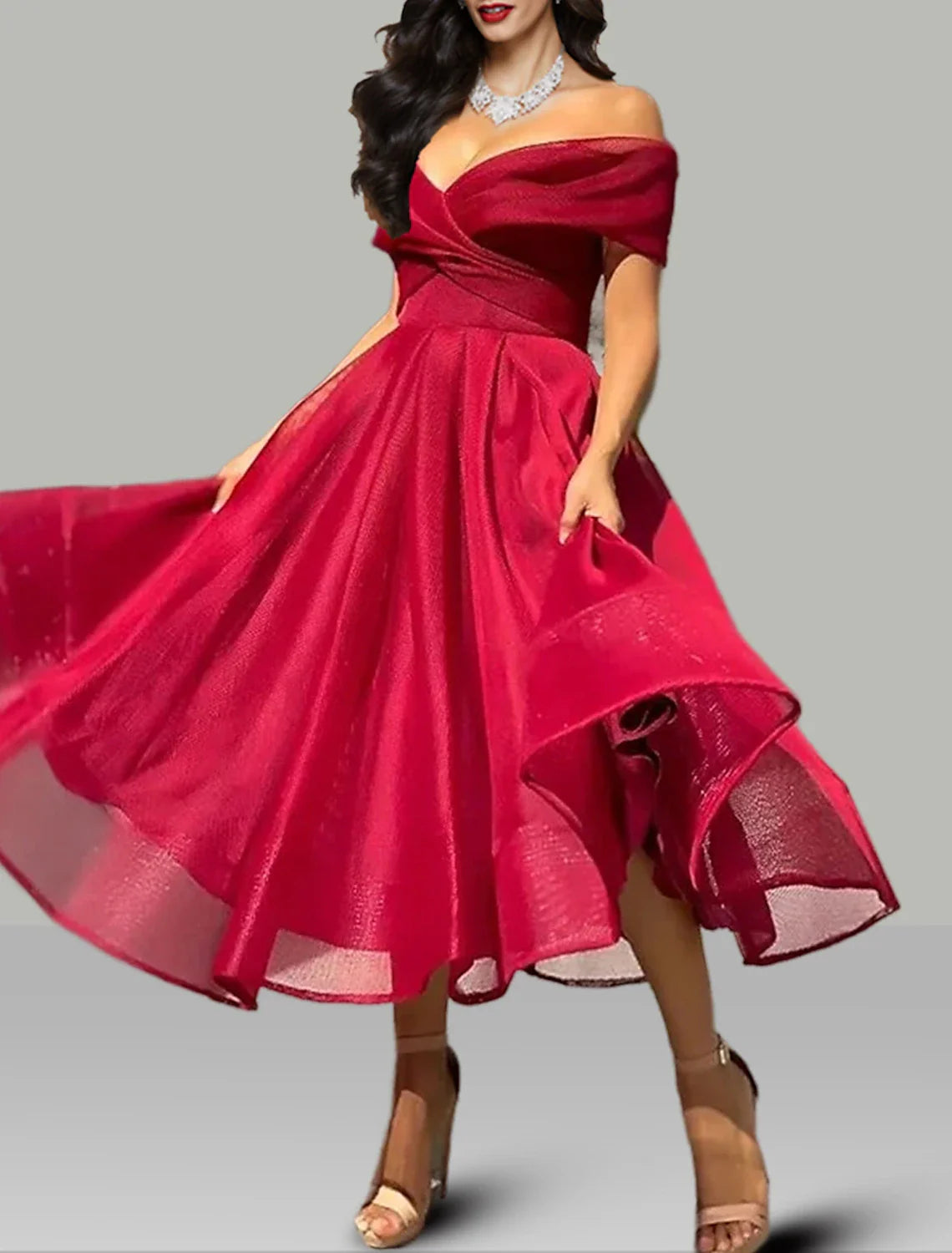 A-Line Prom Dresses Vintage Dress Wedding Guest Summer Tea Length Sleeveless Off Shoulder Organza Backless with Ruched 2025