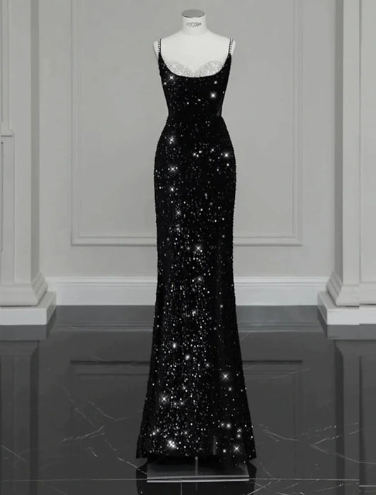 Evening Gown Sexy Dress Formal Floor Length Sleeveless Strap Sequined with Bow(s) Crystals