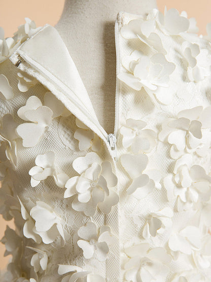 Lace-Accented Sleeveless A-Line Tea Length Flower Girl Dress