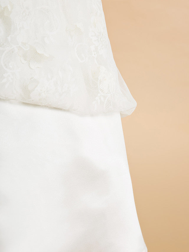 Lace-Accented Sleeveless A-Line Tea Length Flower Girl Dress