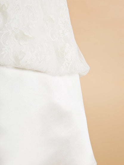 Lace-Accented Sleeveless A-Line Tea Length Flower Girl Dress