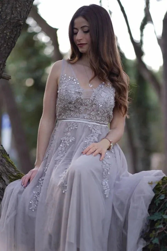 Lace Appliques Sleeveless Long Evening Prom Dress Online