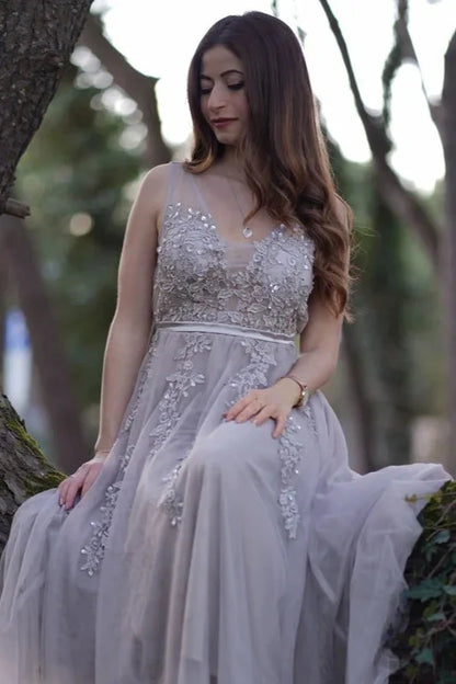 Lace Appliques Sleeveless Long Evening Prom Dress Online