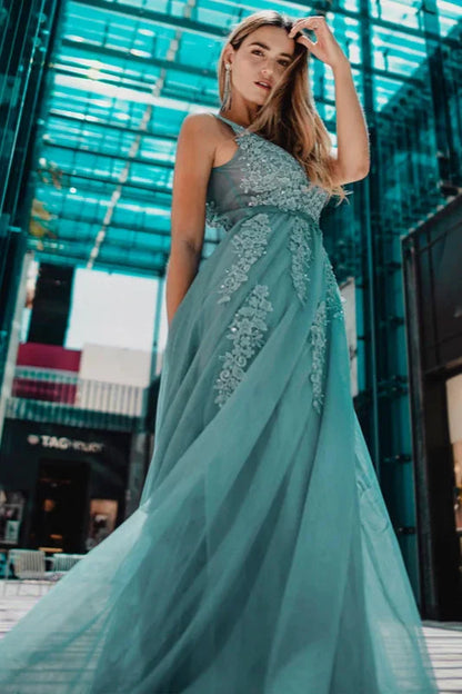 Lace Appliques Sleeveless Long Evening Prom Dress Online